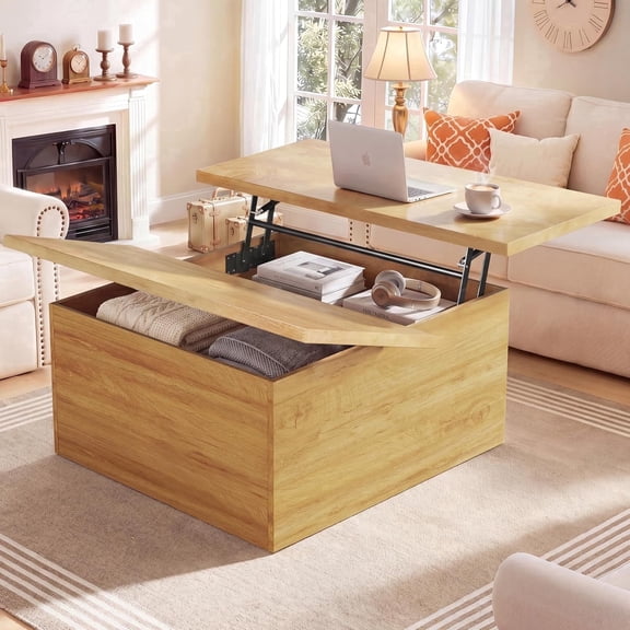 Tomnk 31.5" Lift Top Coffee Table, 4 in 1 Square Coffee Table with Storage, Coffee Tables with Lifting Top, Center Table with Large Hidden Storage Space for Living Room, Home Office, Natural