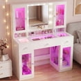 thumbnail image 1 of Tomnk 43" Makeup Vanity Desk with Mirror, RGB Lights, Glass Top, 4 Cabinets, Power Outlet, White, 1 of 8