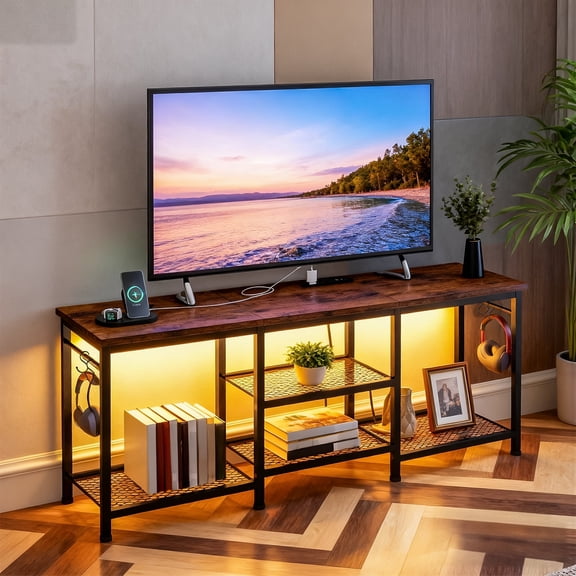 Tomnk TV Stand for 55 Inch TV, Entertainment Center with Power Outlet ...