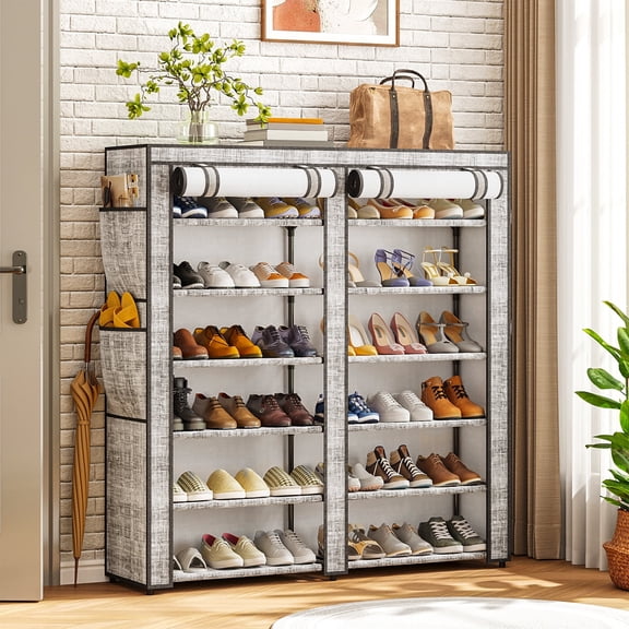 Tomnk 6 Tiers Kitchen Storage Shelves, Adjustable Shelves for Storage Pantry Shelves with Hooks, Storage Rack Shelving Unit Organizer for Bedroom Laundry Closet