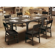 Tomnk 7-Piece Dining Table Set for 4-6, Extendable Kitchen Table Cushion Chairs Set of 6 with 6 Chairs, Rectangle Dining Table with Metal Frame & MDF Board, Fol