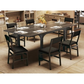 Tomnk 7-Piece Dining Table Set for 4-6, Extendable Kitchen Table Cushion Chairs Set of 6 with 6 Chairs, Rectangle Dining Table with Metal Frame & MDF Board, Folding for Small Apartment, Grey Oak