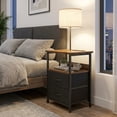 thumbnail image 1 of Tomnk Floor Lamp Table with 2 Drawers, LED Side Table with Charging Station, Rustic Brown, 1 of 6
