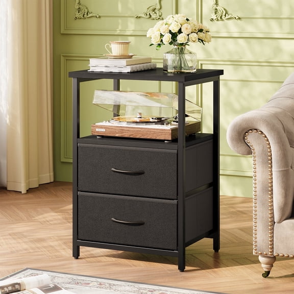 TOMNK Nightstand with 2 Fabric Storage Drawers, Bedside Table for Bedroom, Rustic Brown
