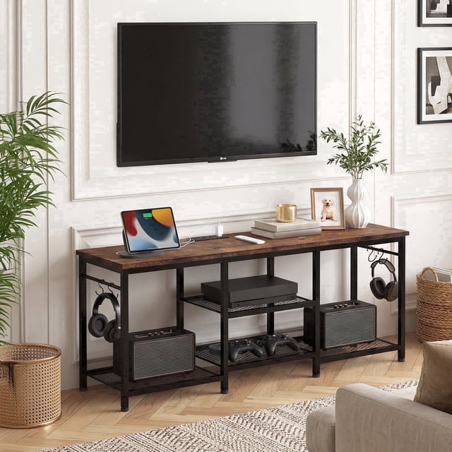 Tomnk TV Stand for 55 Inch TV, Entertainment Center with Power Outlet ...