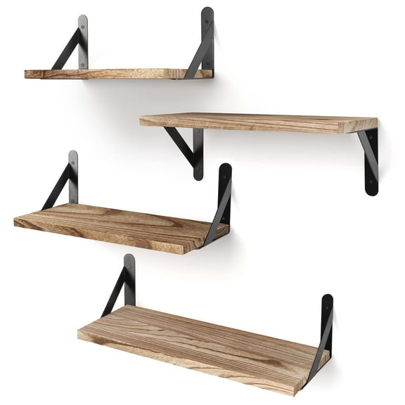 Tomnk Woo Floating Shelves for Wall Set of 4 in Light Carbonized Brown, Large