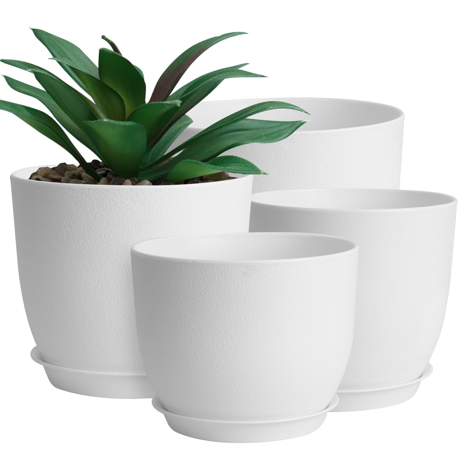 Tomnk Woo Plastic Plant Pots, 4 Pack 10/9/8/6 in. Large Planters White Flower Pots for Indoor Outdoor