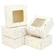 Tomnk woo 30pcs 6x6x3in Christmas Cookie Boxes, White Bakery Boxes with Window Gold Foil Star Treat Cake Boxes for Xmas Gift Giving Pastry Dessert Cupcakes Candy Donut Packaging
