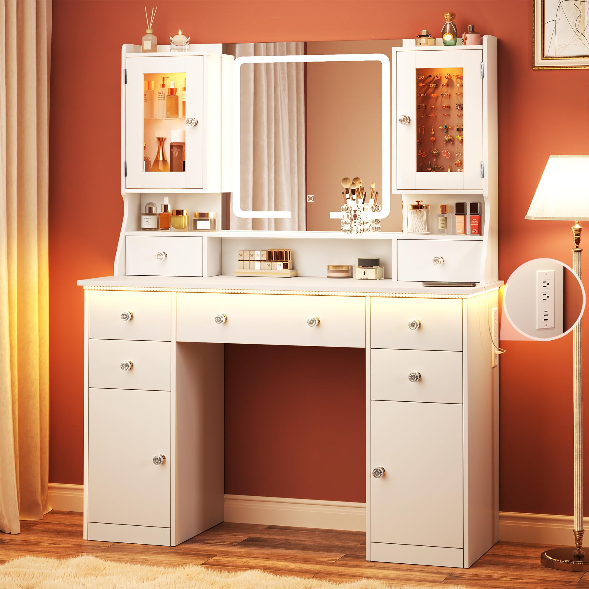 RichYa Modern Vanity with Large Lighted Mirror, Makeup Desk RichYa Modern Vanity with Large Lighted Mirror, Makeup Desk