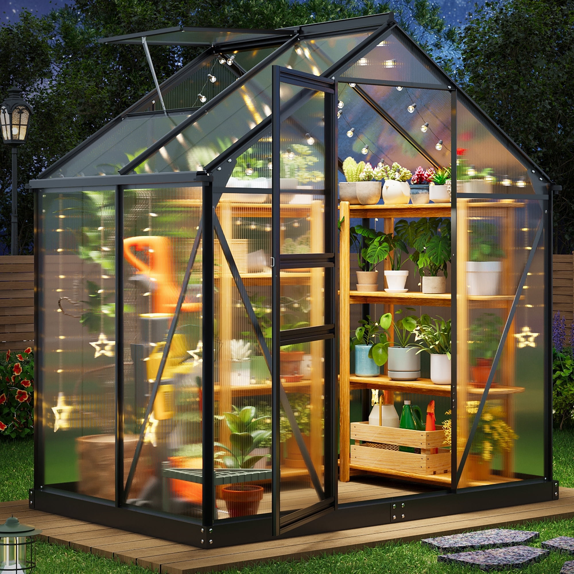 Tomnk woo 6x4 FT Polycarbonate Greenhouse with Roof Vent, Walk-in Aluminum Frame Winter Greenhouse for Outdoor Garden