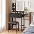 thumbnail image 1 of TOMNK Black Vanity Desk with Mirror, LED Lights, Storage Shelves, Drawers & Chair, 1 of 9