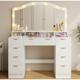 thumbnail image 1 of Tomnk woo Fluted Vanity Desk, 46" Glass Top, Large Mirror, 9 Drawers, Lights, Power Outlet, Adjustable Brightness, 1 of 8