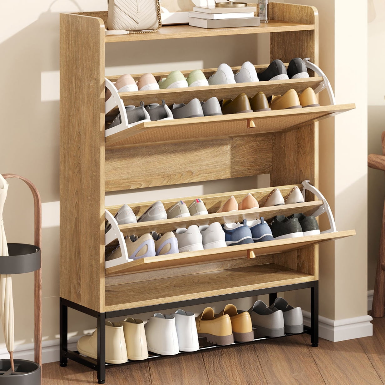 Tomnk woo Shoe Storage Cabinet with 2 Flip Drawers, Freestanding Shoe Organizer with Open shelf for Entryway