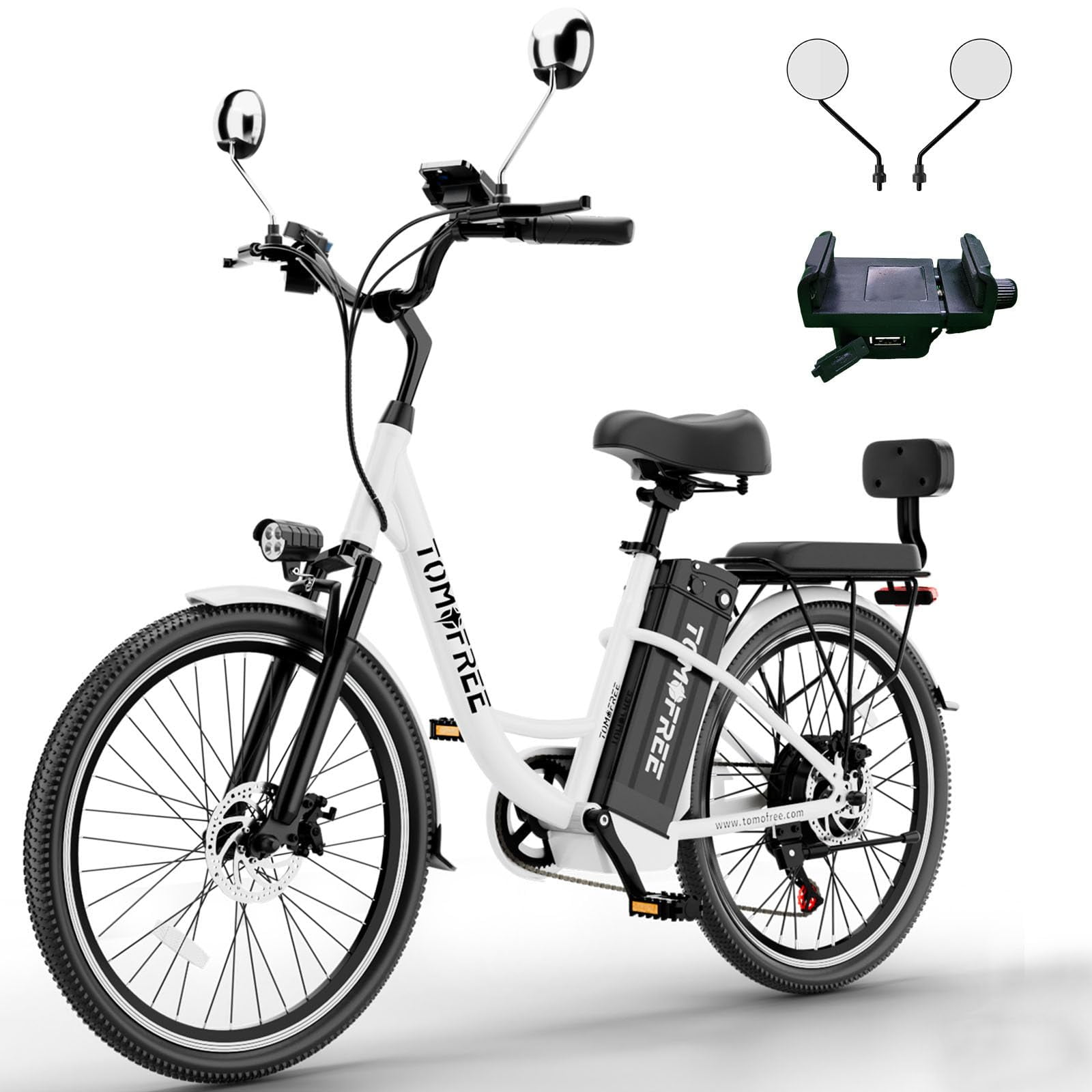 Tomofree Cityscape Electric Bike 500W E-bike 48V 20Ah Electric City Cruiser Bicycle 22mph Electric Commuter Bike for Adults 7-Speed, 24" E Bike for Female Male,White/Black
