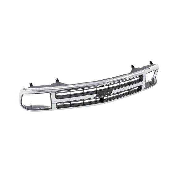Tomoka Replacement Parts Front Grille Grill Assembly With Chromed Shell With Gray Insert Compatible With Chevrolet S10 1994-1997 Blazer 1996-1997 For Models With Composite Headlights