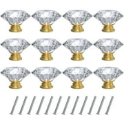 Tomorotec 12-Pack 40mm White Crystal Glass Cabinet Drawer Pull with Gold Base for Modern & Classic Styles, Easy-to-Install Elegant Home Decor Upgrade with Durable Hardware for Vanity, Wardrobe,Desk