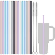 Tomorotec 12" Reusable Silicone Drinking Straws 15PCS with 2 Brushes, Compatible with Stanley Tumblers 40oz 30oz 20oz, Customizable for Various Drinkware, BPA-Free & Safe for Teeth (Morandi Colors)