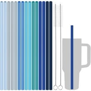 Tomorotec 15-Pack 12" Reusable Silicone Drinking Straws Fit for Stanley Tumblers 20, 30, 40 oz with 2 Cleaning Brushes, BPA-Free Food-Grade Vibrant Colors Flexi