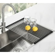 Tomorotec 17.7" x 12.5" Roll Up Dish Drying Rack Over Sink Drying Rack Sink Cover Kitchen Sink Accessories Gadget Multipurpose Organizer Foldable Stainless Steel Drainer deal from Walmart