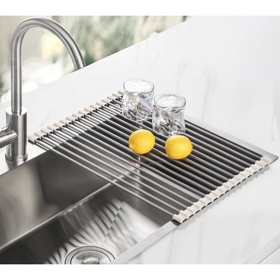 Tomorotec 17.7" x 12.5" Roll Up Dish Drying Rack Over Sink Drying Rack Sink Cover Kitchen Sink Accessories Gadget Multipurpose Organizer Foldable Stainless Steel Drainer
