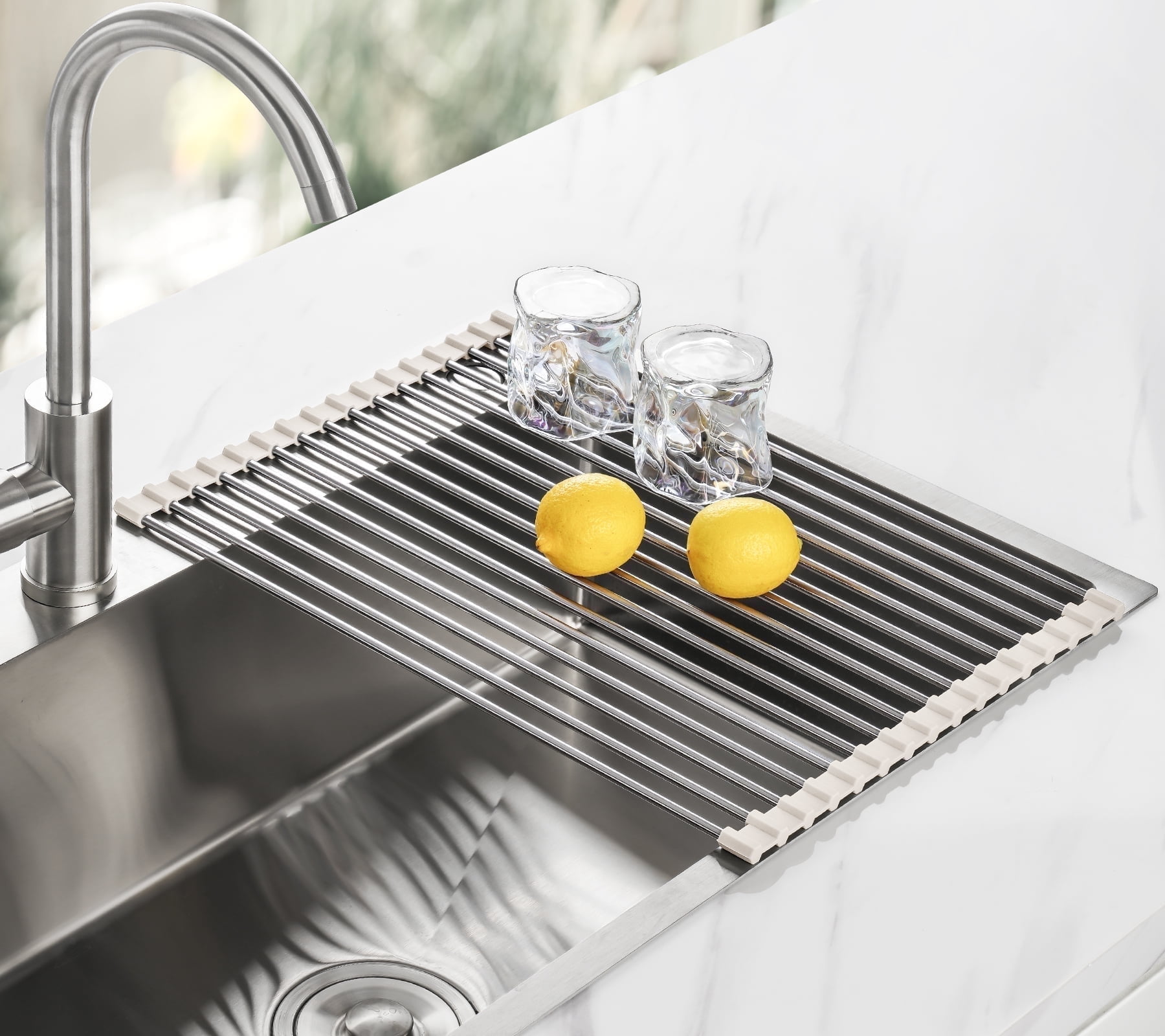 Tomorotec 17.7 x 12.5 Multipurpose Roll Up Dish Drainer Over Sink Drying Rack Kitchen Gadget Stainless Steel Walmart