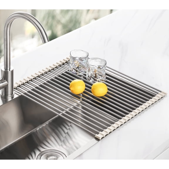 Tomorotec 21" x 15.5" Roll Up Dish Drying Rack Over Sink Drying Rack Sink Cover Kitchen Sink Accessories Gadget Multipurpose Organizer Foldable Stainless Steel Drainer