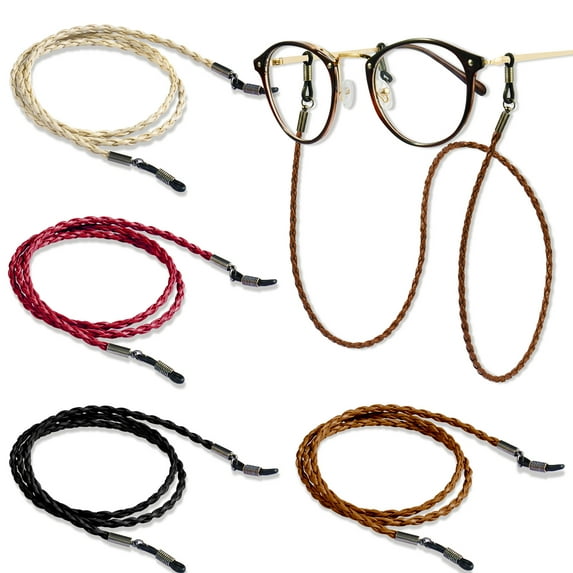 Tomorotec 4 Pack Eyeglasses Straps Cord, Aphlos Eyeglass Retainer, LEATHER Sunglass String Holder Chain Necklace, Glasses Cord Lanyard (4 Colors)