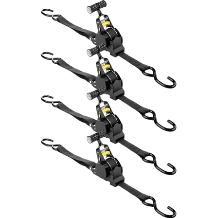 Tomorotec Retractable Ratchet Straps, 1-Inch x 10-Foot Heavy-Duty Tie Downs for Truck, Quick-Release and Telescopic Design, 500 lbs Working Load, 1200 lbs Break Strength, 4-Pack Cargo Straps