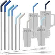 Tomorotec 6-Pack Reusable Stainless-Steel Straws with Silicone Tips, 3 Sizes Compatible with Stanley Tumblers 40OZ 30OZ 20OZ 14OZ, Dishwasher Safe, Includes 2 C