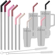 Tomorotec 6-Pack Stainless Steel Reusable Straw with Silicone Tip 3 Sizes, Metal Drinking Straws Fit for Stanley Quencher Tumblers 40oz, 30oz, 20oz, 14oz, Clean