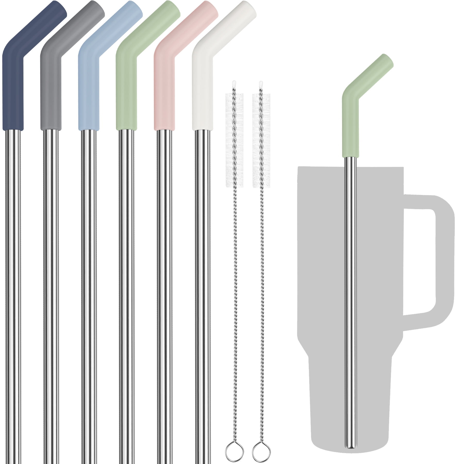 Tomorotec 6PCS Silicone Tip Stainless Steel Straws Fit for Stanley 40oz Tumblers with 2 Cleaning Brushes,12" Long BPA-Free Healthy & Safe for Outdoor & Home, Enhances Drink Enjoyment (Morandi Colors) - Walmart.com