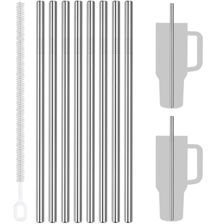 Tomorotec 8-Pack Stainless Steel Straws Fit for Stanley 40oz Tumblers, 12" Metal Straws with 1 Brush, Reusable Drinking Straws for Smoothies, Milkshakes, Dishwasher Safe & BPA-Free