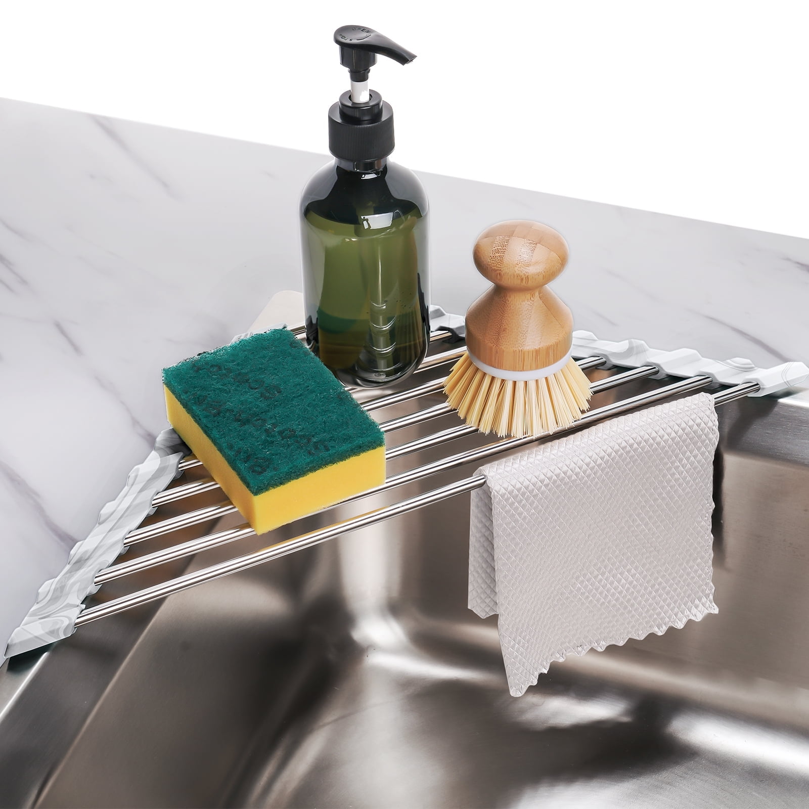Tomorotec Aqua Triangle Roll-Up Dish Drying Rack for Sink Corner - Small, Foldable, Stainless Steel, Multipurpose Kitchen Drainer Caddy, Trivet, Rustproof Organizer, Storage Shelf and Space Saver - Walmart.com