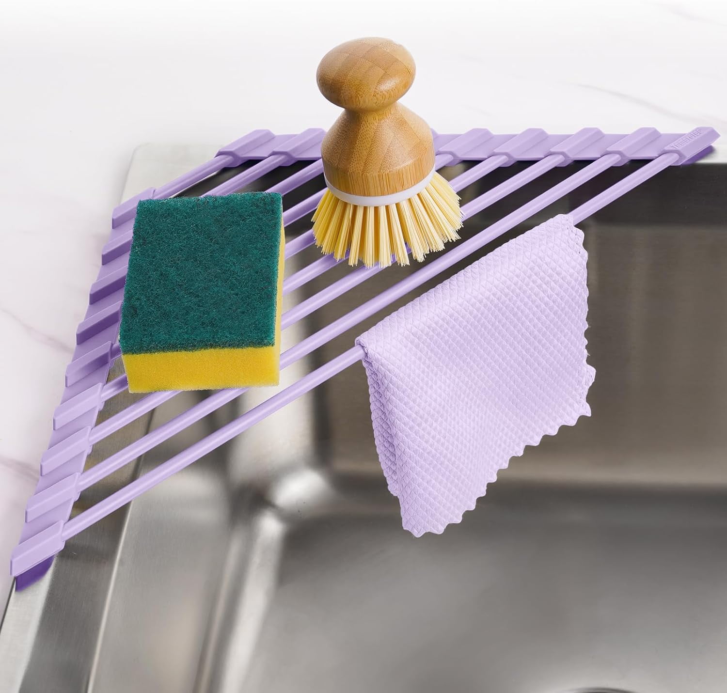 Small Triangle Roll-Up Dish Drying Rack with Silicone Coating Stainless ...