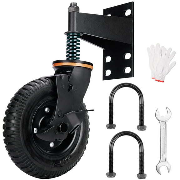 Tomorotec Heavy-Duty 8-Inch 360 Rotation Gate Wheel with Shock Absorption and Sealed Bearing, Reinforced Bracket, Easy Installation for Various Door Frames, Wear-Resistant Rubber Tires (with Brake)