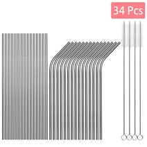 Tomorotec Reusable Straws 30 Pack, Stainless Steel Drinking Straws, Metal Straw Bulks for Smoothies Tumblers Cocktail MilkShake,Set of 15 Straight and 15 Bent with 2 Cleaning Brushes, Silver