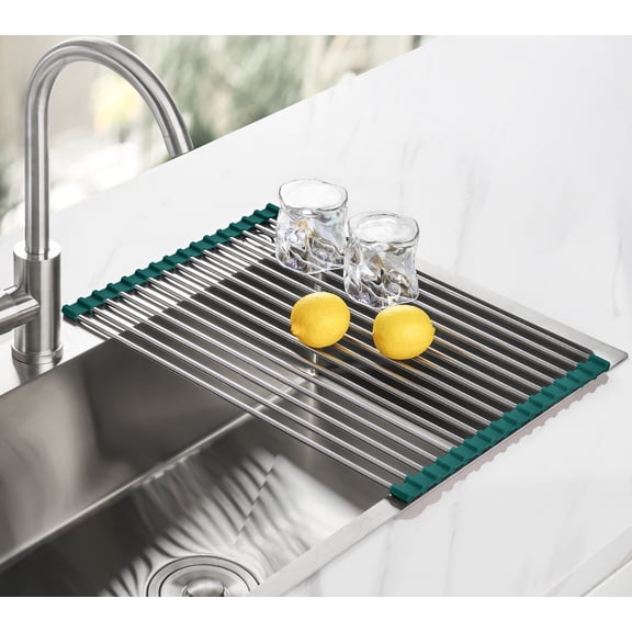 Tomorotec Stainless Steel Roll Up Dish Drying Rack, Foldable Over The Sink Rolling Drainer Rack, Multipurpose Kitchen Gadget Draining Caddy Organizer, Space Saving Sink Accessory Storage Shelf Holder