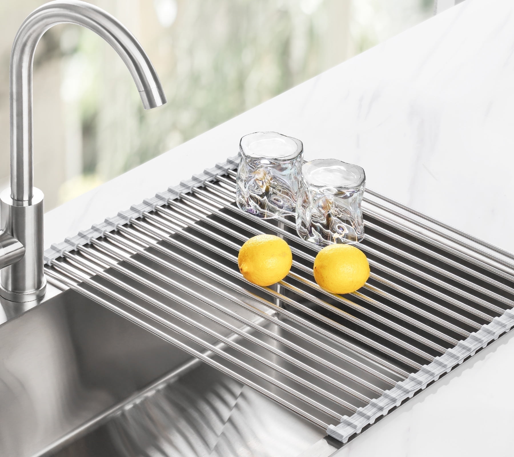 Tomorotec Stainless Steel Roll-Up Dish Drying Rack Marble Color ...