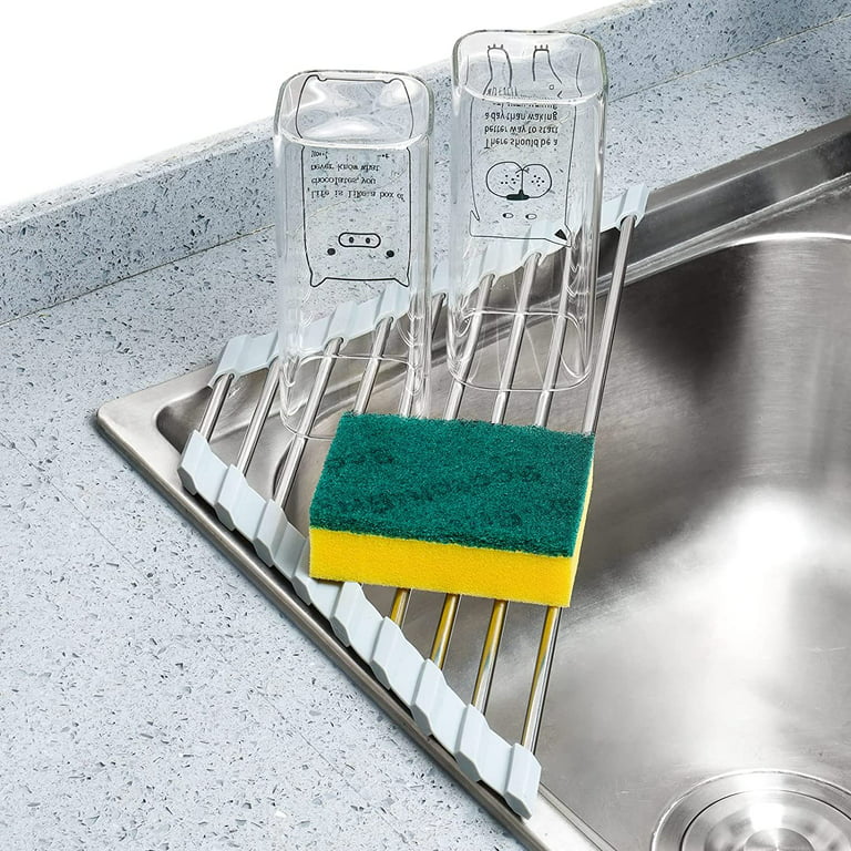 Fafcitvz Triangle Dish Drying Rack Multipurpose Roll-up Drying Rack for  Sink Corner Stainless Steel Over The Sink Corner Dish Drainer Mat for  Kitchen