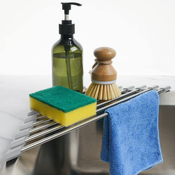 Tomorotec Triangle Roll-Up Dish Drying Rack for Sink Corner Small Foldable Stainless Steel Over The Sink Multipurpose Kitchen Drainer Caddy Organizer Storage Space Saver Shelf Holder (Gray)