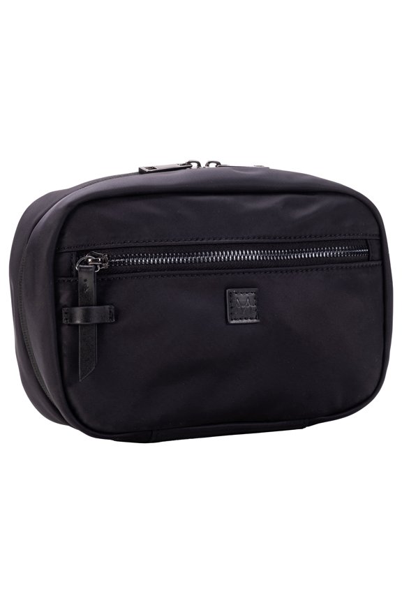 The Tomorrow Kit from Merzon Travel, Hanging Toiletry Bag with Dual Compartments, Organized Travel Toiletry Organizer with Hook Closure, Made from Sturdy Water Resistant Nylon, HNG-732-BLK, Black