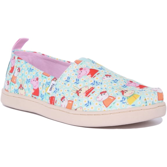 Toms Alpargata Kid's Peppa Pig Print Canvas Slip On Trainers In Jade Size 3