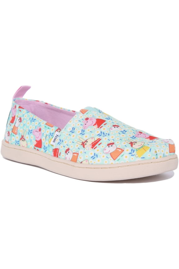 Alpargata Kid's Peppa Pig Print Canvas Slip On Trainers In Jade Size 3