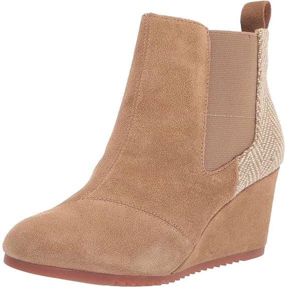 Toms Bailey Toffee Fashion Pull On Rounded Toe Wedge Suede Casual Ankle Boots (Toffee, 7)