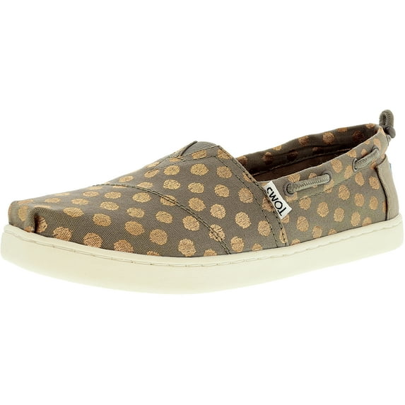 Toms Bimini Canvas Drizzle Grey Rose Gold Foil Polka Dot Ankle-High Canvas Flat Shoe - 12.5M