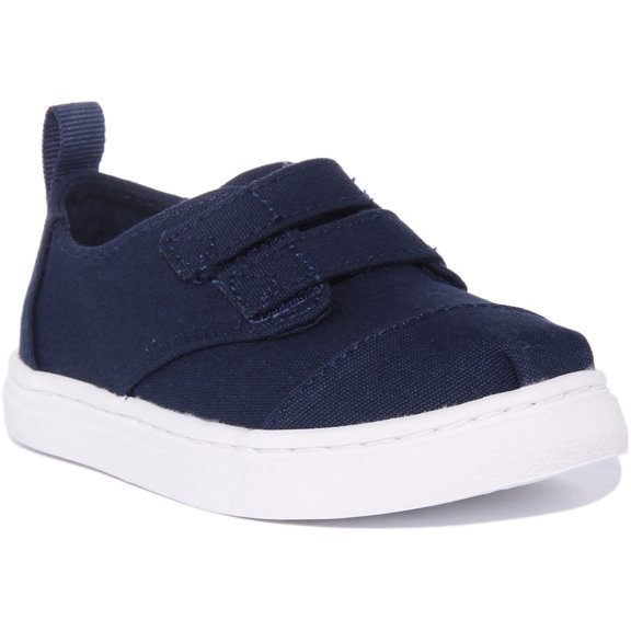 Toms Cordones Infant's Canvas Slip On Trainers With Double Strap In Blue Size 10