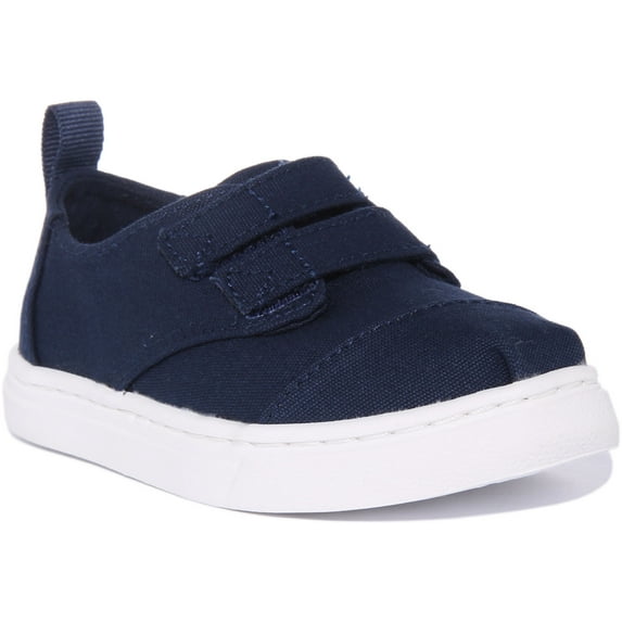 Toms Cordones Infant's Canvas Slip On Trainers With Double Strap In Blue Size 6