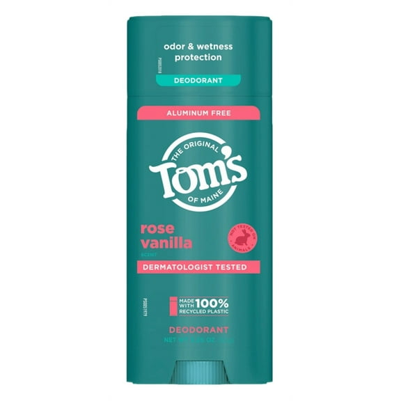 Toms Deodorant Stick Rose Vanilla Aluminum-Free 3.25 Ounce (Pack of 2)