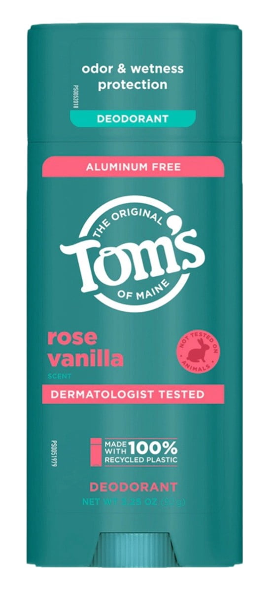 Toms Deodorant Stick Rose Vanilla Aluminum-Free 3.25 Ounce (Pack of 3)
