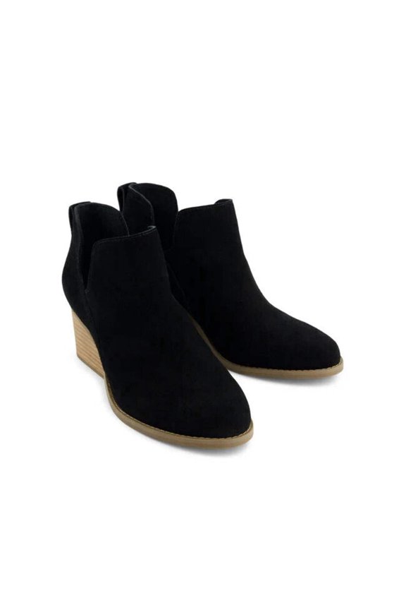 Toms Gwen 10021339 Boot Women US 8.5 Black Suede Wedge Heel Ankle Bootie ZPO2356